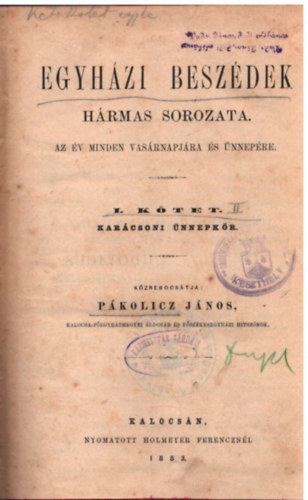 Pkolicz Jnos - Egyhzi beszdek 1-2 ktet(egyben)