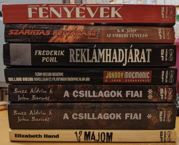 Buzz Aldrin . John Barnes, Elizabeth Hand, Terry Bisson, K. W. Jeter - 7 db Mbius Science Fiction: 12 majom; A csillagok fiai I-II. (1-2.); Fnyvek (antolgia); Johnny Mnemonic; Reklmhadjrat; Szrnyas fejvadsz 2