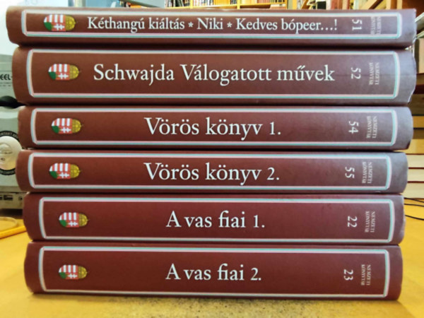 Schwajda Gyrgy, Gerencsr Mikls, Dry Tibor, Kodolnyi Jnos - 6 db Nemzeti Knyvtr: A vas fiai 1-2. + Kthang kilts /Niki/Kedves bpeer...!; Vrs knyv 1-2.; Vlogatott mvek