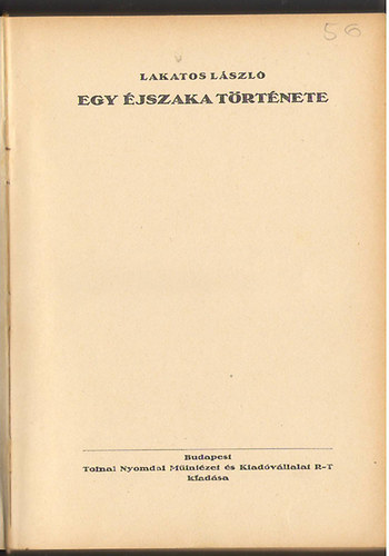 Lakatos L�szl� - Egy �jszaka t�rt�nete