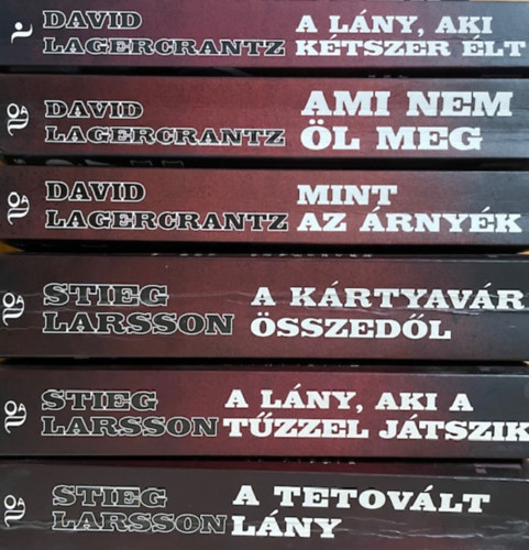Stieg Larsson David Lagercrantz - 6 db Millennium:  A tetov�lt l�ny + A l�ny, aki a t�zzel j�tszik + A k�rtyav�r �sszed�l + Ami nem �l meg + Mint az �rny�k + A l�ny aki k�tszer �lt
