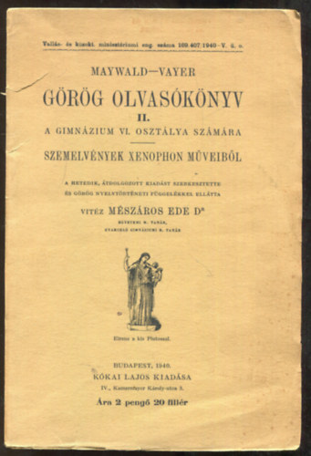 Maywald-Vayer - Grg olvasknyv II. a gimnzium VI. osztlya szmra