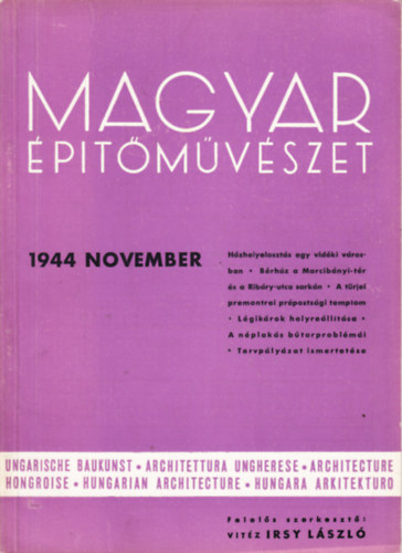 vitéz Irsy László szerk. - Magyar Építőművészet 1944. november