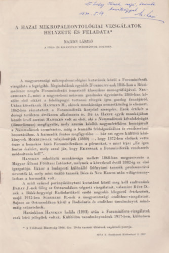 Majzon Lszl - A hazai mikropaleotolgiai vizsglatok helyzete s feladata