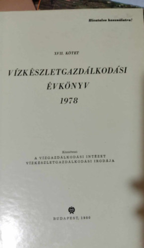 Vízkészletgazdálkodási évkönyv 1978 (XVII. kötet)