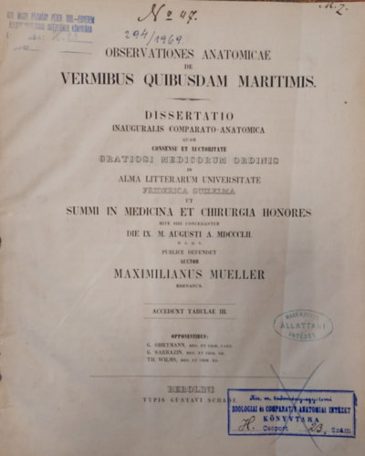 Observationes Anatomiceae Vermibus Quibusdam Martimis