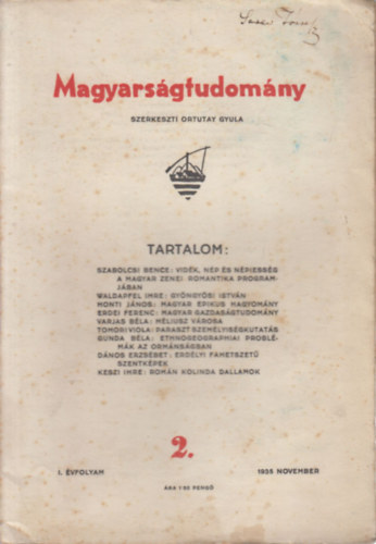 Ortutay Gyula (szerk.) - Magyars�gtudom�ny 1935. november (I. �vfolyam, 2. sz�m)