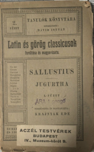 Caius Sallustius Crispus, Krajny�k Ede - Jugurtha - Latin �s g�r�g classicusok ford�t�sa �s magyar�zata