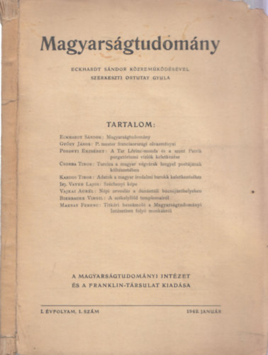 Ortutay Gyula (szerk.) - Magyarsgtudomny I. vf. 1. szm 1942. janur