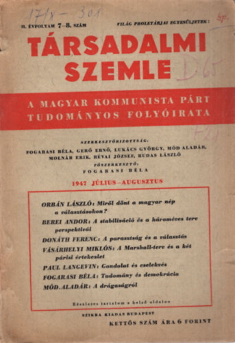 M�d Alad�r - T�rsadalmi Szemle  - A Magyar Kommunista P�rt Tudom�nyos Foly�irata II. �vfolyam 7-8. sz�m 1947