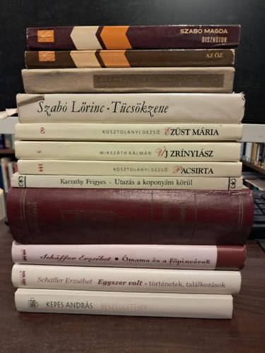 Szab Lrinc, Kosztolnyi Dezs, Mikszth Klmn, Fejes Endre, Magda Szab, Kolozsvri Grandpierre Emil, Schffer Erzsbet, Kepes Andrs, Karinthy Frigyes - 12 db-os magyar irodalom KNYVMENT AJNLAT: Tcskzene+Ezst Mria+j Zrnyisz+Pacsirta+Rozsdatemet+Az z+