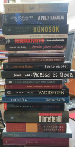 Fehr Bla, Farkas Tiborc, Joanna Bator, Frederick Forsyth, Arthur Koestler, Dirk Rossmann, Robin Pilcher - 20 db vegyes tematikj m: Mria Terzia+Te meg n Tkr+A Napkirly rnykban+Bntetlenl+Mieltt vgleg elmegyek+Kossuthkifli+Vadidegen+Ne lgy j!+gy, mimt azeltt+Picasso s Dora+Szinte jstt+A harmadik nvr+Zrt