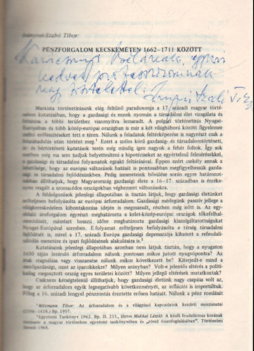 Iv�nyosi-Szab� Tibor - P�nzforgalom Kecskem�ten 1662-1711 k�z�tt - K�l�nlenyomat - Dedik�lt