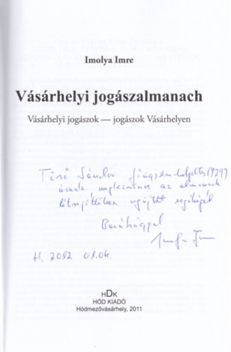 Imolya Imre - Vsrhelyi jogszalmanach- dediklt