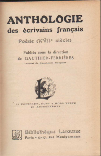 Gauthier-Ferrires - Anthologie des crivains Francais 1-3 ktet (Francia rk angolgija)