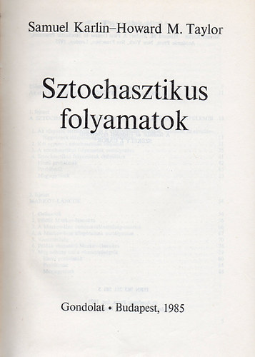 Karlin, S.-Taylor, H.M. - Sztochasztikus folyamatok