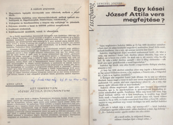 Lengyel J�zsef, Kiss Ferenc, K�PES G�ZA - J�zsef Attila cikkek ( 8 db )