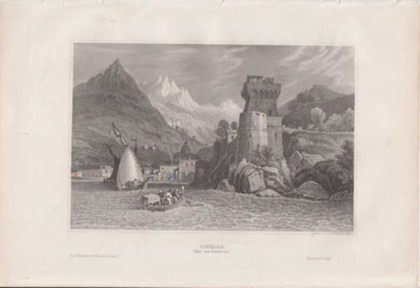 Cetara (Bay von Salerno) (Cetara község, Salerno, Olaszország, Európa) (16x23,5 cm méretű eredeti acélmetszet, 1856-ból)