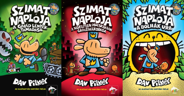 Dav Pilkey - 3 db meseknyv a Szimat naplja sorozatbl: Szimat naplja - A gald lnyek tmadsa + Szimat naplja - A neveletlen macskakln garzdlkodsa + Szimat naplja - A bolhk ura (a Szimat naplja sorozat 2., 3. s 5. rsze)