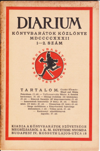 Czak Elemr (szerk.) - Diarium. Knyvbartok Kzlnye. 2. vfolyam 1932. 1-2. szm