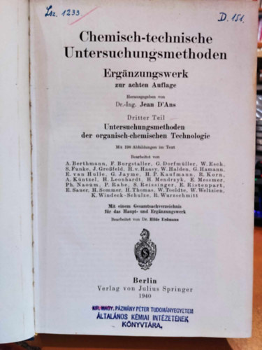 Jean D'Ans - Chemisch-technische Untersuchungsmethoden (Kmiai-mszaki vizsglati mdszerek)