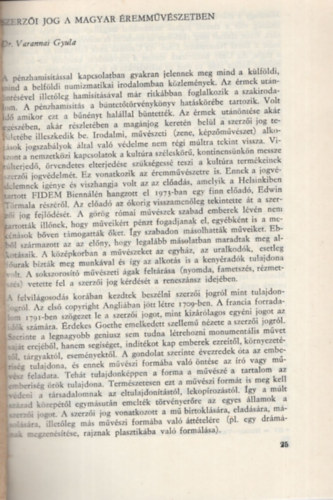Dr. Varannai Gyula - Szerzi jog a magyar remmvszetben- Klnlenyomat