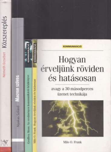 4db kommunikcival kapcsolatos m - Milo O. Frank: Hogyan rveljnk rviden s hatsosan (avagy a 30 msodperces zenet technikja) + Geoffrey Moss: Az eredmnyes kommunikci kziknyve + Nyakas Szilrd: Magyar szveg + Nmeth Er