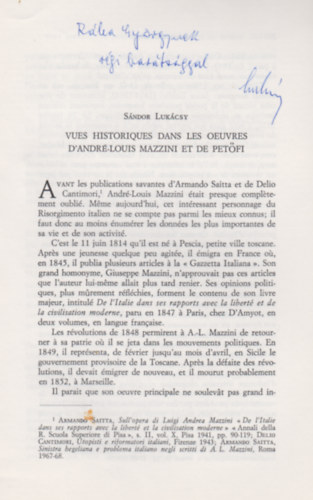 Lukcsy Sndor - Vues Historiqes dans les oeuvres D'andr-louis mazzini et de petfi