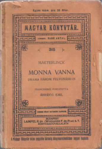 Maeterlinck - Monna Vanna - Drma hrom felvonsban (Magyar Knyvtr)