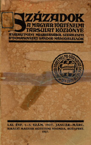 Szzadok 1927. LXI. vfolyam (teljes)