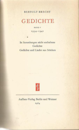 Bertolt Brecht - Bertolt Brecht Gedichte V. (1934-1941)