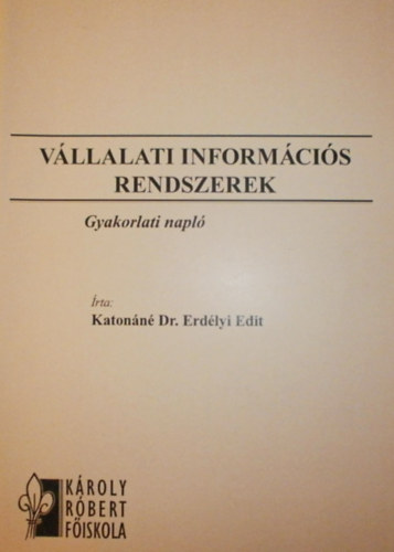 Katon�n� Dr. Erd�lyi Edit - V�llalati inform�ci�s rendszerek - Gyakorlati napl�