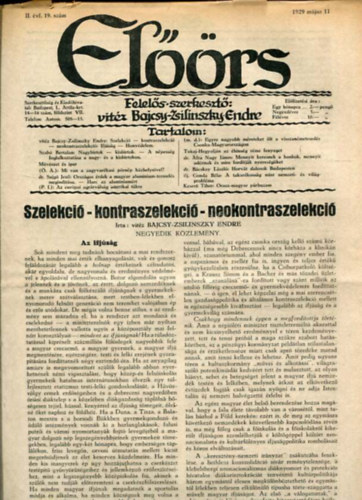 vitz Bajcsy-Zsilinszky Endre ( felels szerkeszt) - Elrs folyirat II. vf. 19. szm. 1929. mjus 11.