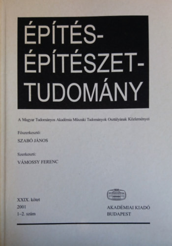 Szab Jnos \(szerk.) - pts-ptszettudomny XXIX.ktet 2001.1-2.szm