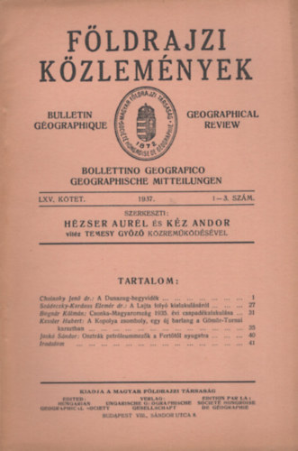 Hézser Aurél - Kéz Andor (szerk.), Temesy Győző - Földrajzi közlemények LXV. kötet 1-3. szám