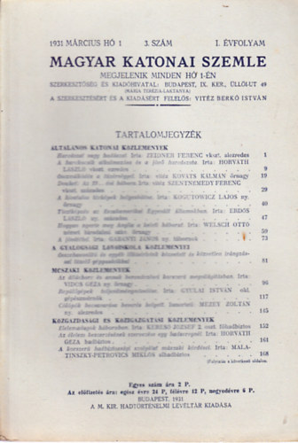 Vitéz Berkó István (szerk.) - Magyar Katonai Szemle 1931. március (I. évf, 3. szám)