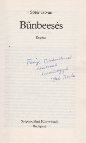 Sőtér István - Bűnbeesés (Dedikált)