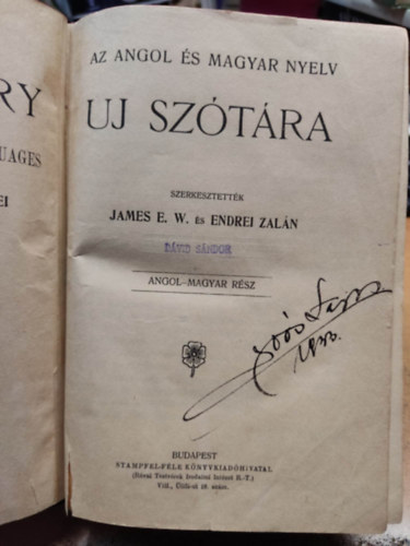 James E. W., Endrei Zalán - Az angol és magyar nyelv új szótára - New Dictionary of the English and Hungarian Languages - Angol-magyar rész - English-Hungarian part