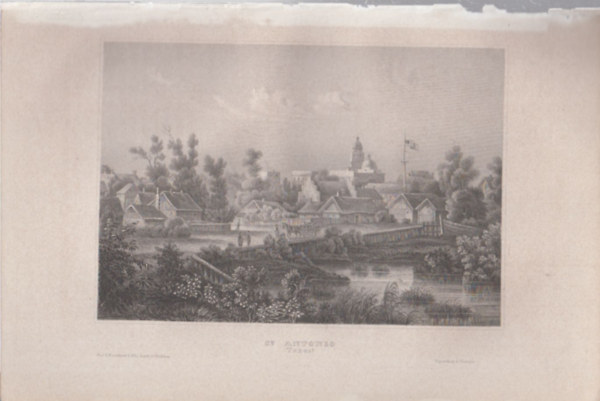 St. Antonio (San Antonio, Texas, Amerikai Egyesült Államok) (16x23,5 cm méretű eredeti acélmetszet, 1856-ból)