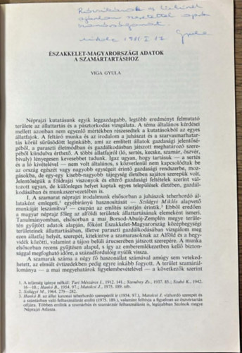 Viga Gyula - �szakkelet-Magyarorsz�gi adatok a szam�rtart�shoz - k�l�nlenyomat