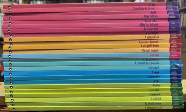 25 db Gyermek Enciklop�dia k�tet: Az agy, Sz�m�t�g�p �s internet, Haj�k, Nagy tud�sok, Az �let titkai, A Nap �s a bolyg�k, Az emberi test, A tal�lm�nyok, A katedr�lisok, Kal�zok �s korz�rok, A vil�g felfedez�se, V�rak �s lovagok