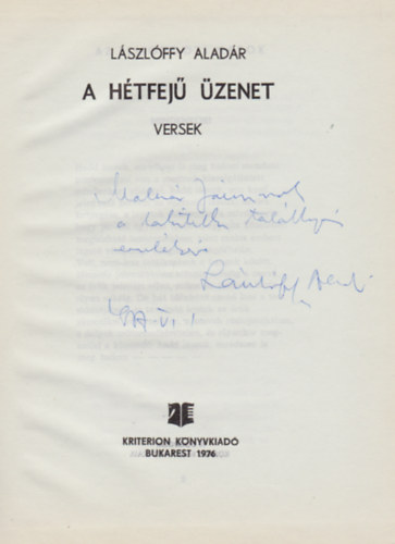 Lszlffy Aladr - A htfej zenet (dediklt)