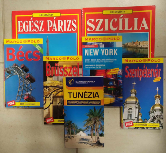 Tbb szerkeszt - 7 db tiknyv csomag: Sziclia (Aranyknyv)+ Egsz Prizs (Aranyknyv +Brsszel (Marco Polo) +Bcs (Marco Polo)+ New York (Marco Polo)+ Szentptervr+ Tunzia (Cartographia)