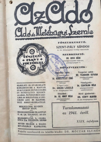 Dr. Try Zoltn, Dr. Klug Emil - Az ad - Ad s Illetkgyi Szemle - 1941 (XXIX. vf.)