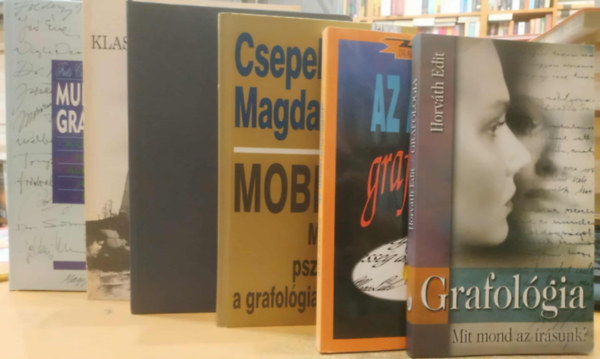 Csepelyi Magda, Horv�th Edit, Dr. Albert Lang - Alfons L�ke, Dr. Ag�rdi Tam�s, G�l P�ter-Mikl�s Judit, Frits Cohen, Daniel Wander - 6 db �r�selemz�s: Mobbing: Munkahelyi pszichoterror a grafol�gia t�kr�ben; Grafol�gia (Mit mond az �r�sunk?); Az al��r�s grafol�gi�ja; Grafol�gi�r�l mindenkinek; A klasszikus grafol�gia k�zik�nyve; Munkahelyi grafol�gia (A grafol
