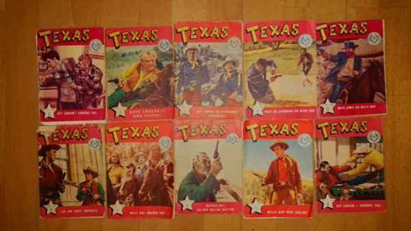 A Texas című norvég képregénysorozat 10 füzete: Kit Carson/Farenes Dal, Billy Boy mot Goliat, Les om Davy Crockett, Billy Boy ordner opp, Buffalo Bill og den hellige skatten (az összes cím a leírásban)