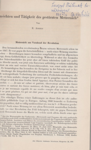 E. Andics - Ansichten und Tatigkeit des gest�rzten Metternich (k�l�nlenyomat)