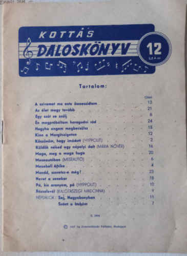 Kottás daloskönyv 12.