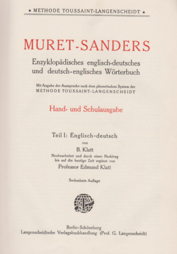 Eduard Muret; Daniel Sanders - Muret-Sanders Enzyklopdisches Englisch-Deutsches Wrterbuch. Hand- und Schulausgabe I-II. /Englisch-Deutsches - Deutsch-Englisch /