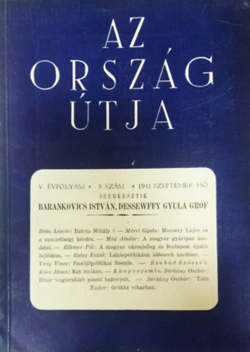 Barankovics Istvn- Dessewffy Gyula grf (szerk) - Az orszg tja V. vfolyam 9. szm (1941. november)